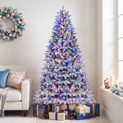 Snow-Flocked Half Christmas Tree with Branch Tips Warm White and Multi-Color LED Lights