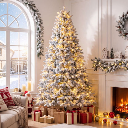 Snow-Flocked Half Christmas Tree with Branch Tips Warm White and Multi-Color LED Lights