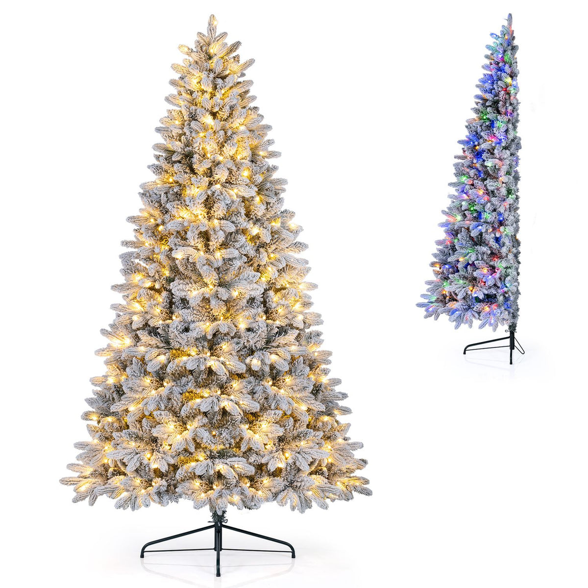 Snow-Flocked Half Christmas Tree with Branch Tips Warm White and Multi-Color LED Lights