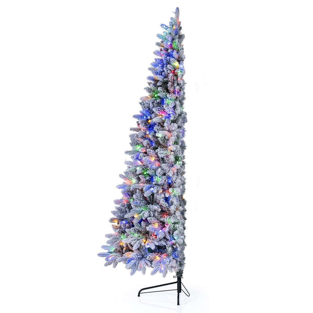 Snow-Flocked Half Christmas Tree with Branch Tips Warm White and Multi-Color LED Lights