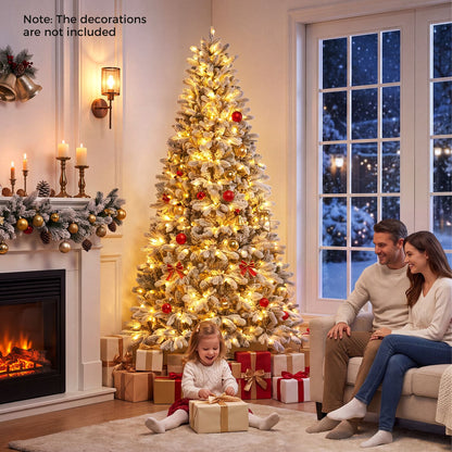Snow-Flocked Half Christmas Tree with Branch Tips Warm White and Multi-Color LED Lights