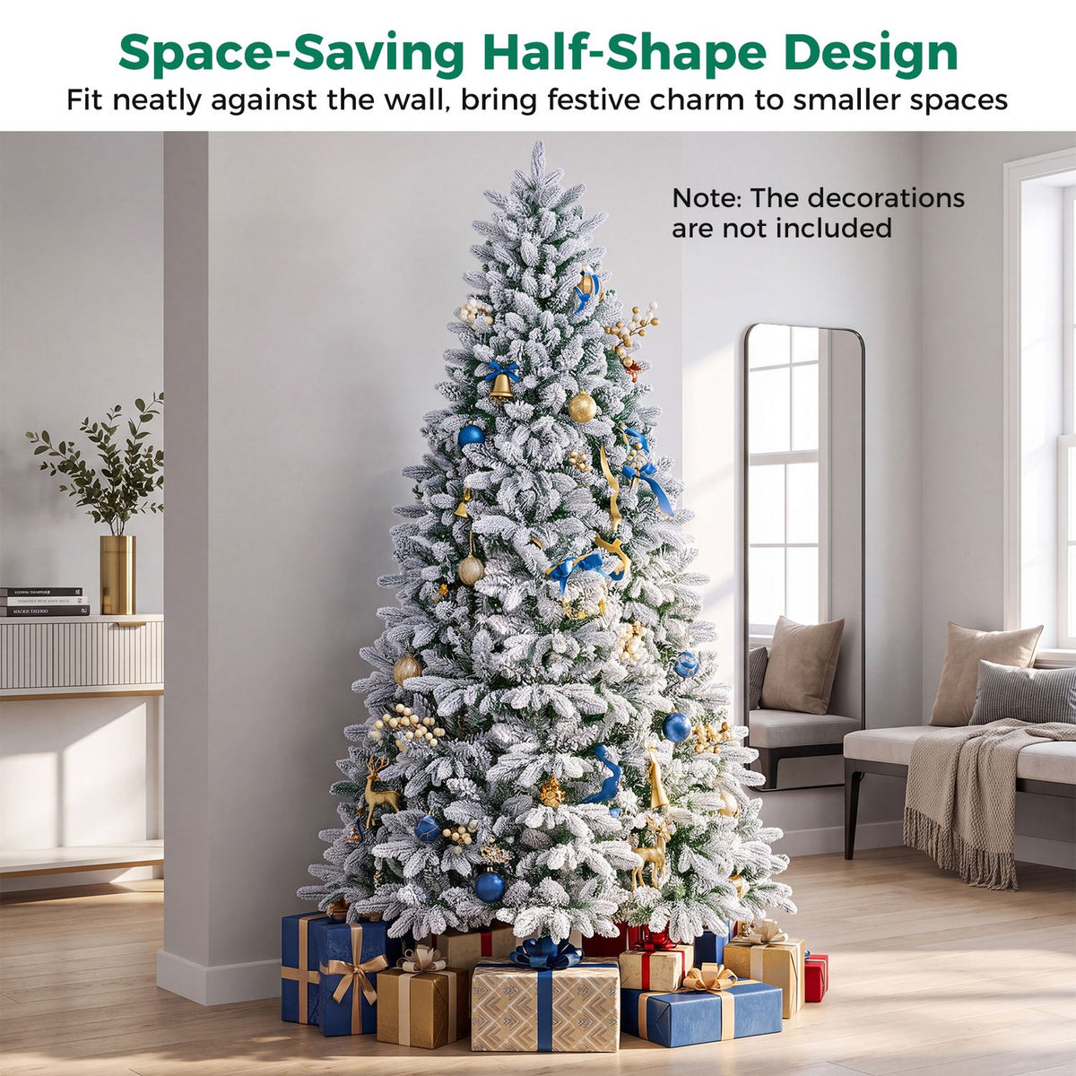 Snow-Flocked Half Christmas Tree with Branch Tips Warm White and Multi-Color LED Lights
