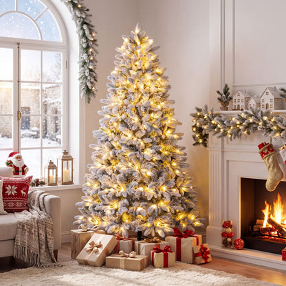 Snow-Flocked Half Christmas Tree with Branch Tips Warm White and Multi-Color LED Lights
