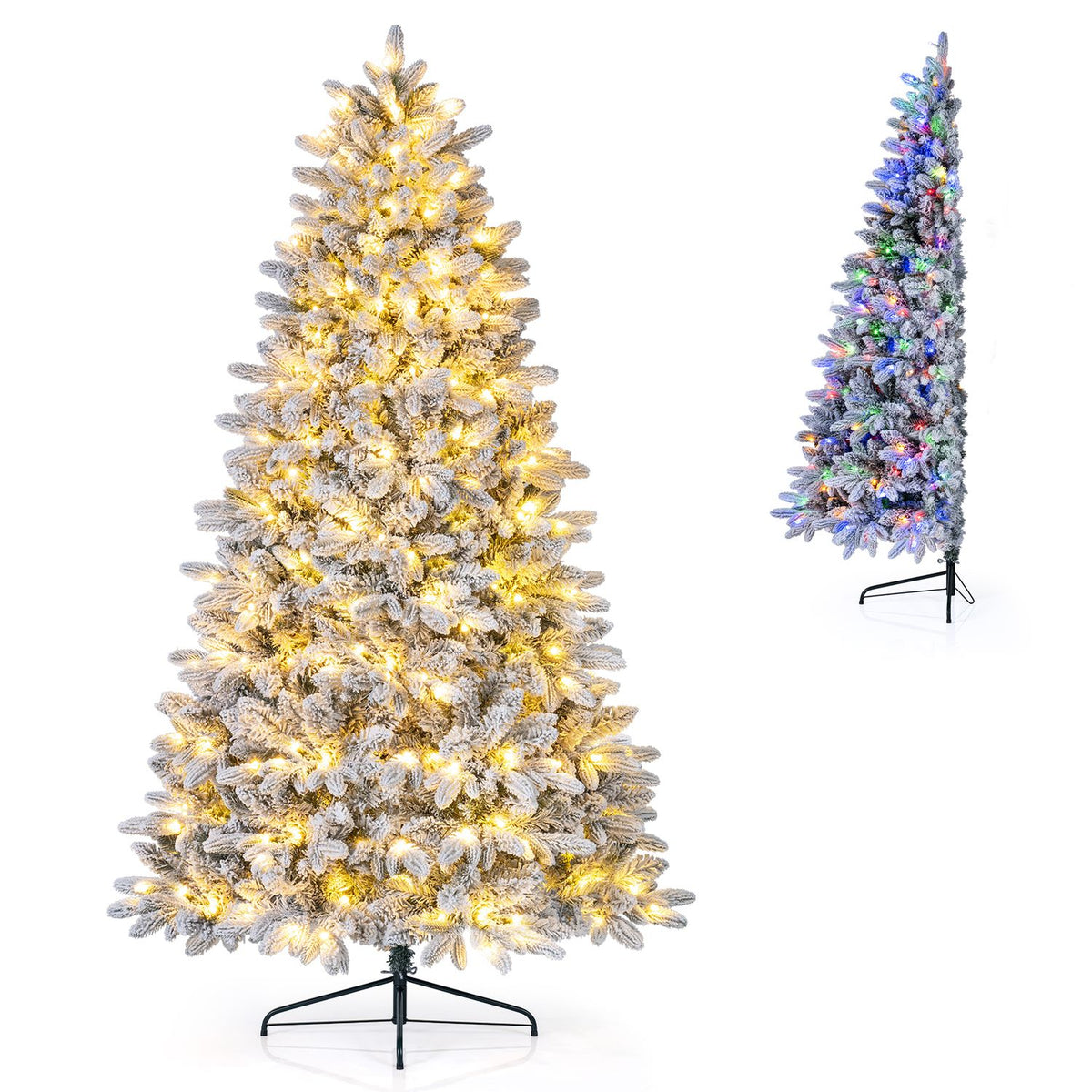 Snow-Flocked Half Christmas Tree with Branch Tips Warm White and Multi-Color LED Lights
