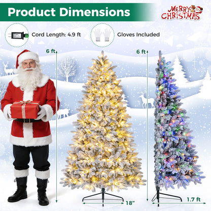 Snow-Flocked Half Christmas Tree with Branch Tips Warm White and Multi-Color LED Lights