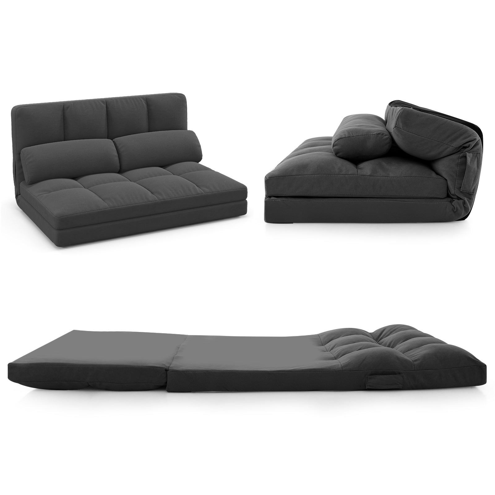 Floor Sofa Bed with 6 Positions Adjustable Backrest Skin-friendly Velvet Cover-Dark Gray