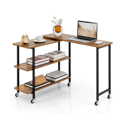360° Rotating Sofa Side Table with 2-Tier Storage Shelves