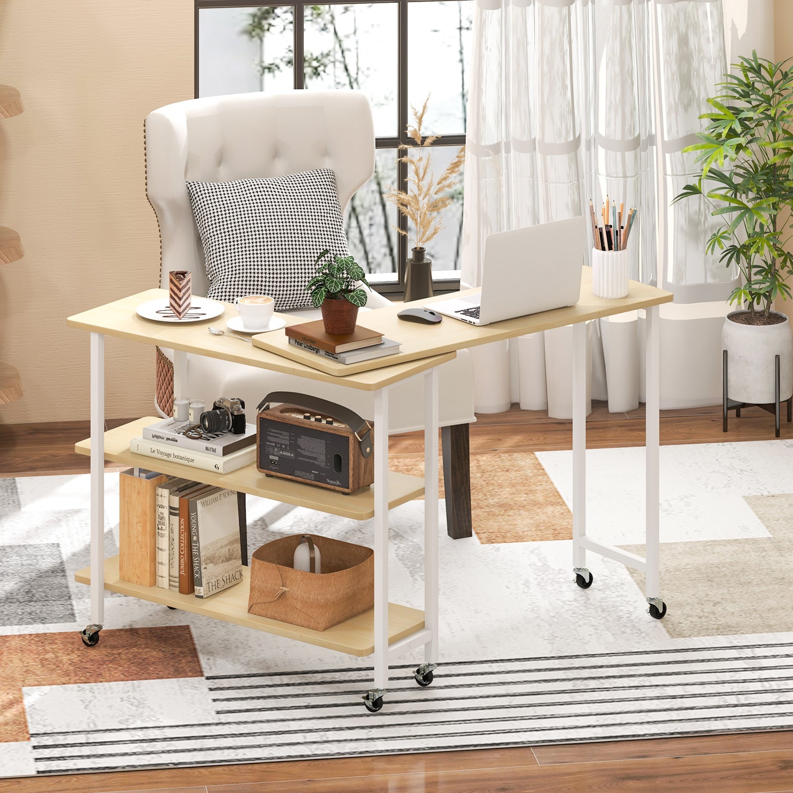 Modular L-shaped 4-Seat Sectional Sofa with Reversible Chaise and 2 USB Socket