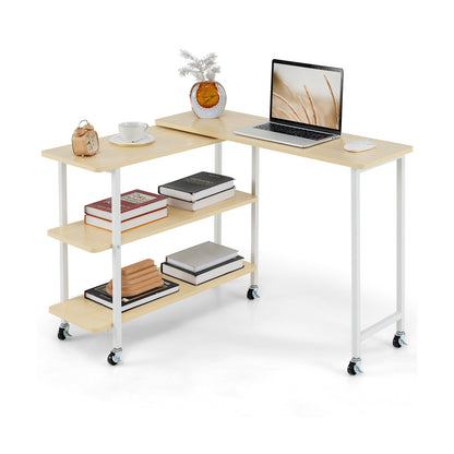 360° Rotating Sofa Side Table with 2-Tier Storage Shelves-Natural - Natural
