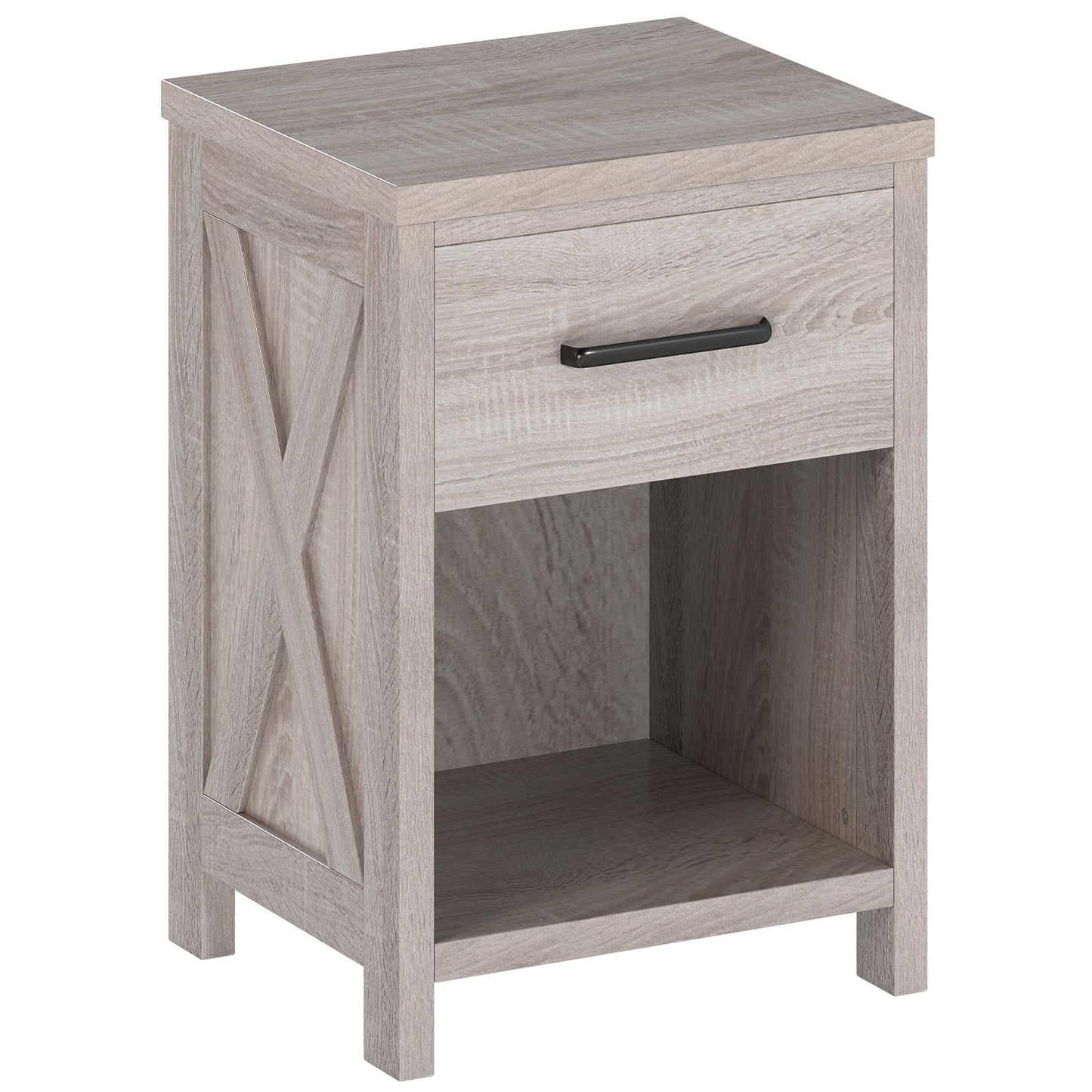 Nightstand with Drawer and Shelf-Antique Brush White