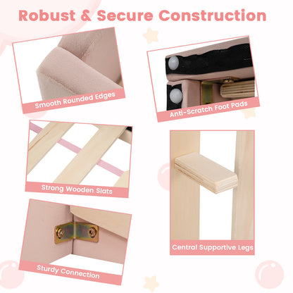 Soft Velvet Fabric Toddler Bed Frame with Safety Rails-Pink
