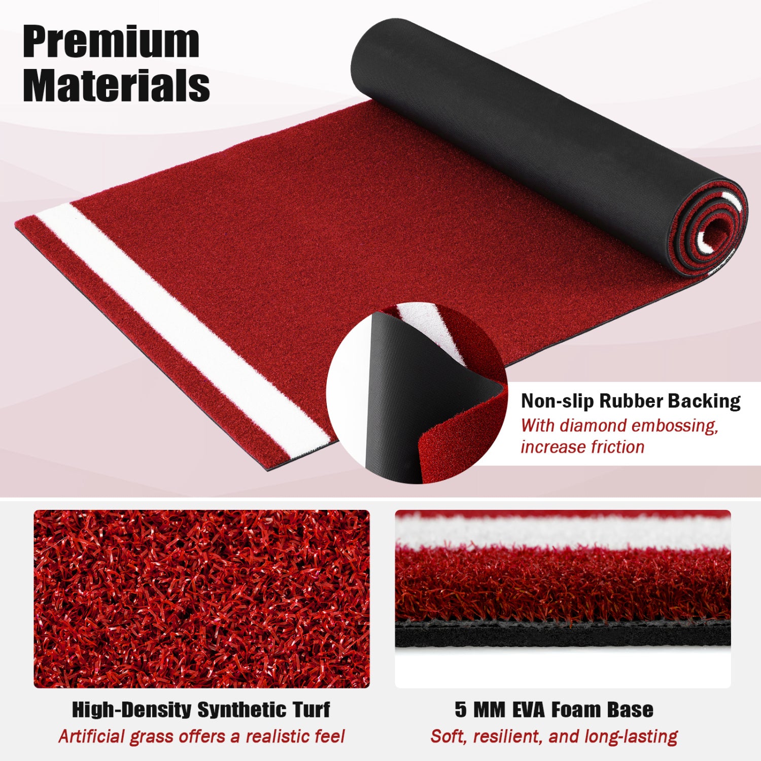 Softball Pitching Mat 10 x 3 Feet Softball Training Aid-Red