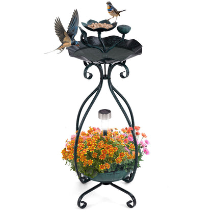 Solar Outdoor Bird Bath Feeder Combo with Flower Planter Pedestal and Solar Lights-Copper - Bronze