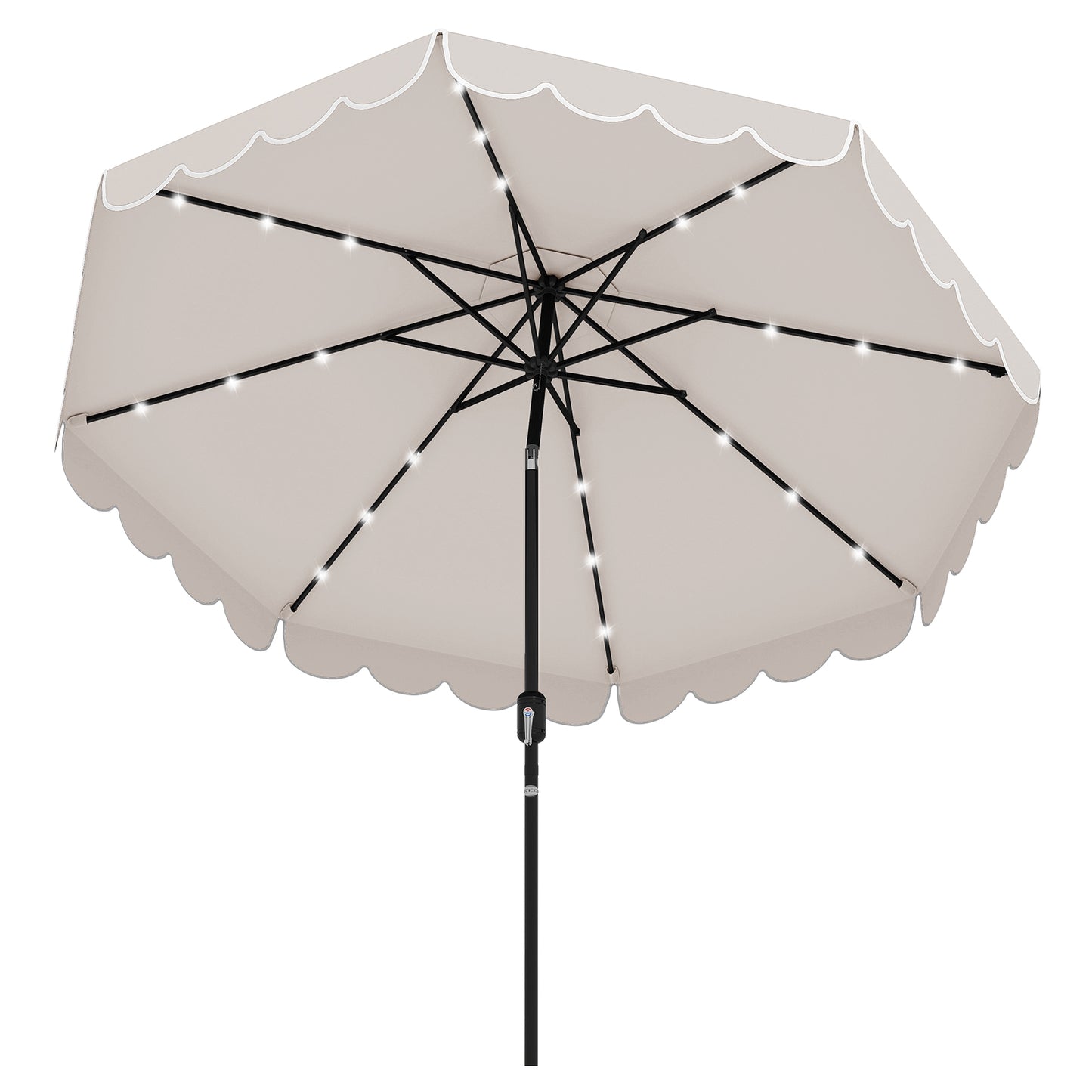 9.3 Feet Solar Patio Umbrella with 24 LED Lights Vented Top and Ruffles-Red - Beige