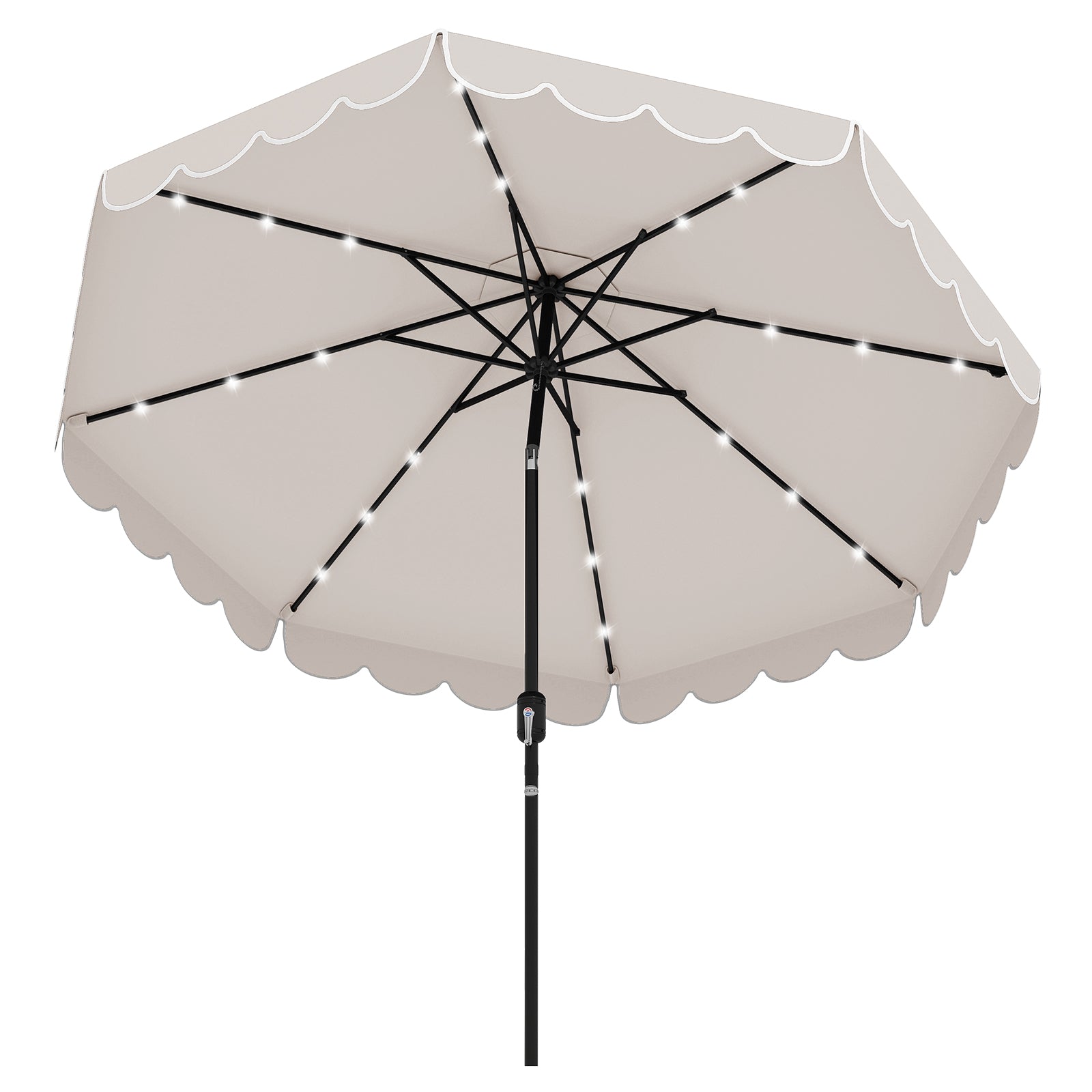 9.3 Feet Solar Patio Umbrella with 24 LED Lights Vented Top and Ruffles-Red - Beige