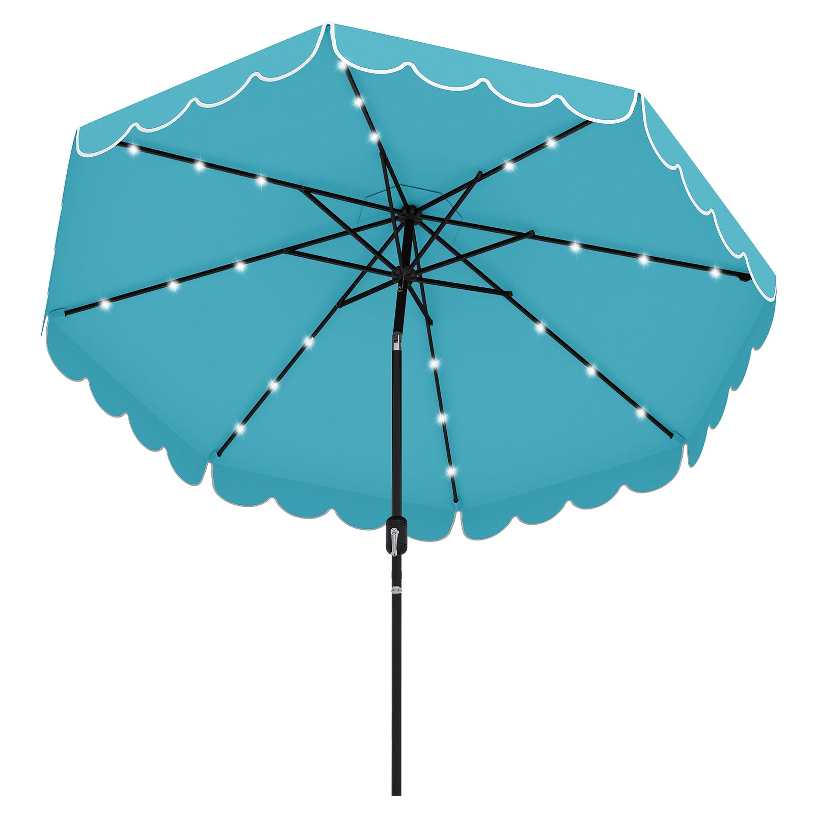 9.3 Feet Solar Patio Umbrella with 24 LED Lights Vented Top and Ruffles-Red - Turquoise