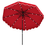 9.3 Feet Solar Patio Umbrella with 24 LED Lights Vented Top and Ruffles-Red