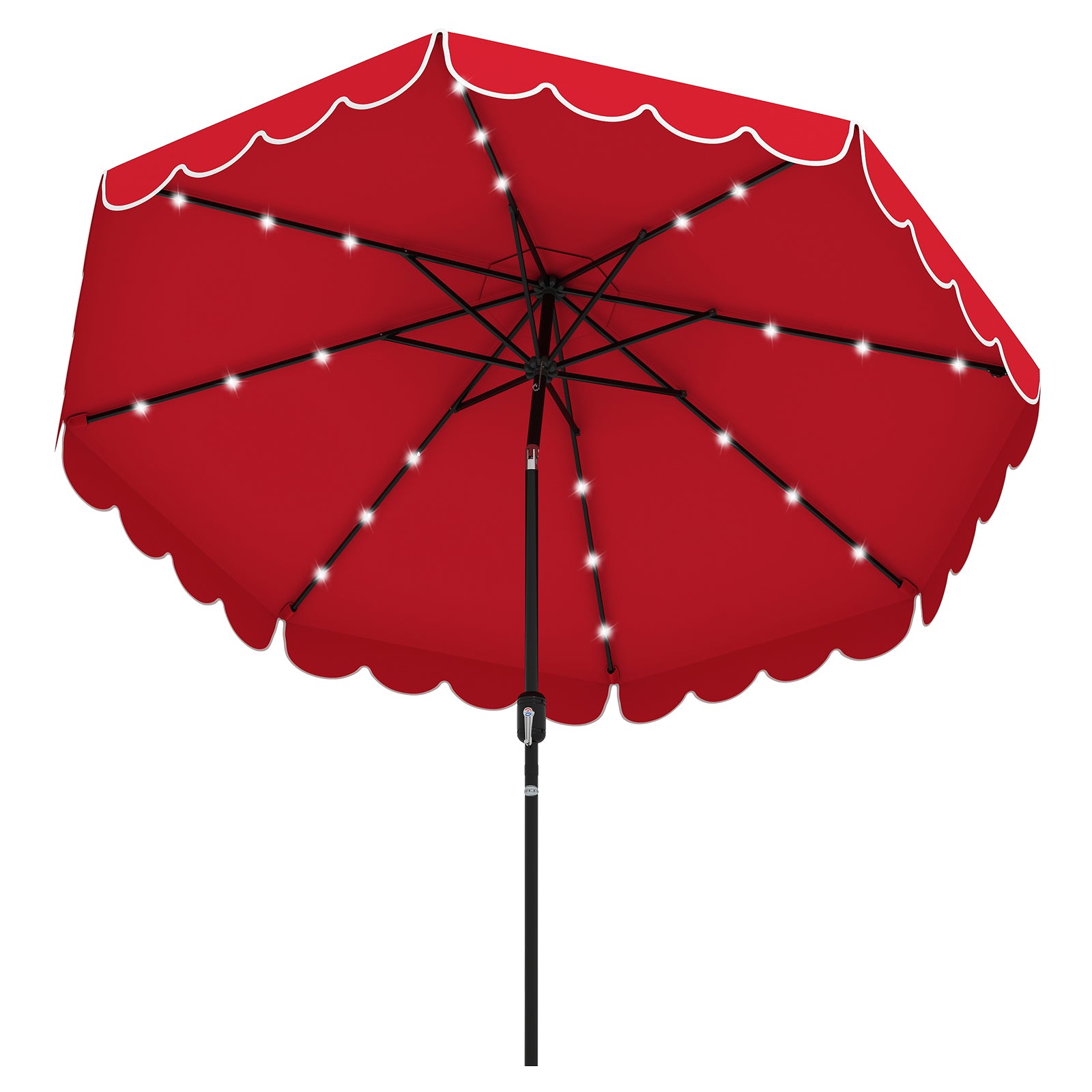 9.3 Feet Solar Patio Umbrella with 24 LED Lights Vented Top and Ruffles-Red - Red