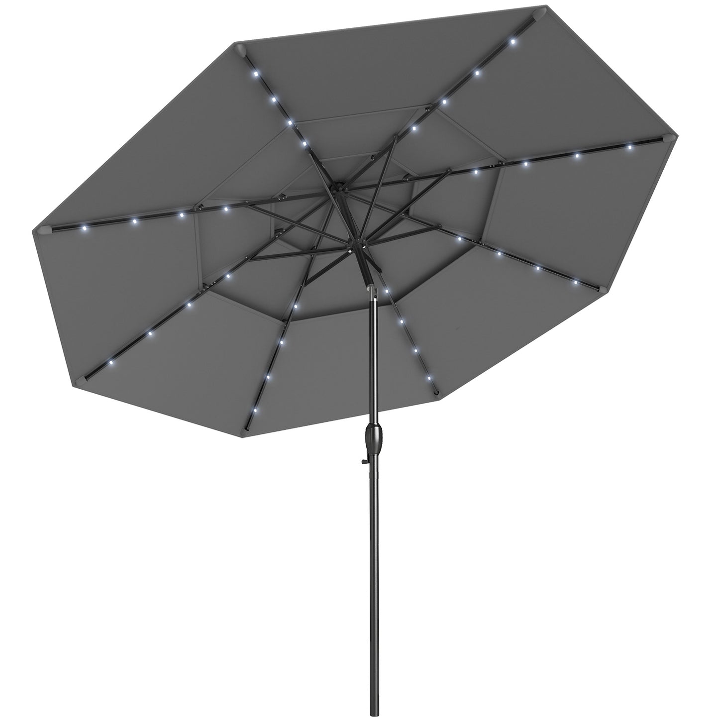 10 Feet Solar Patio Umbrella with 32 LED Lights 3-Tier Vented Top