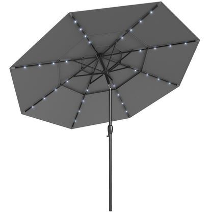 10 Feet Solar Patio Umbrella with 32 LED Lights 3-Tier Vented Top