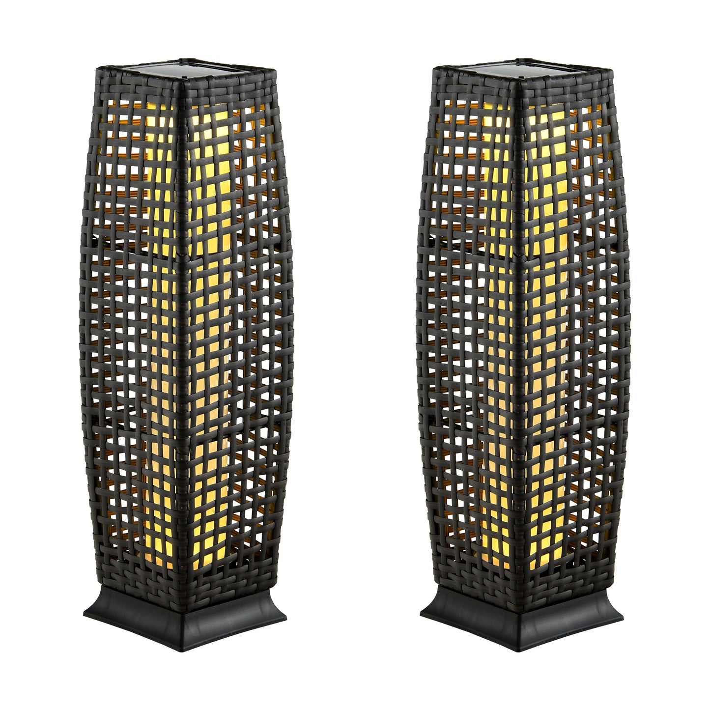 2 Pieces Solar-Powered Square Wicker Floor Lamps with Auto LED Light-Black - Black