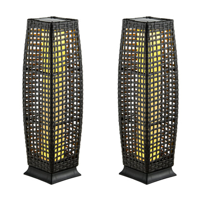 2 Pieces Solar-Powered Square Wicker Floor Lamps with Auto LED Light-Black - Black