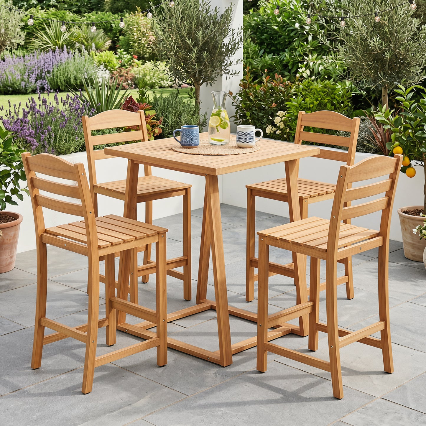 Acacia Wood Bar Stools with Curved Backrest - 400 LBS Capacity