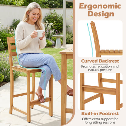 Acacia Wood Bar Stools with Curved Backrest - 400 LBS Capacity