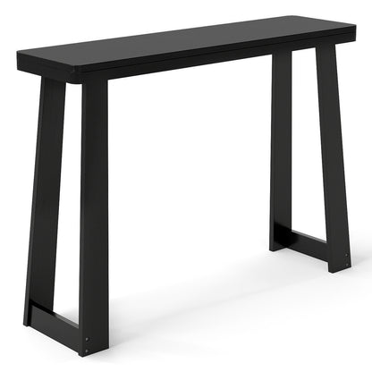 Solid Rubber Wood Console Table 43inch Narrow Entryway Table with Thick Tabletop and Stable Base-Black