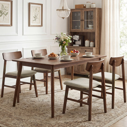 Solid Rubber Wood Dining Chairs Set of 4 with Curved Backrest