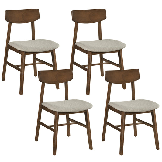 Solid Rubber Wood Dining Chairs Set of 4 with Curved Backrest