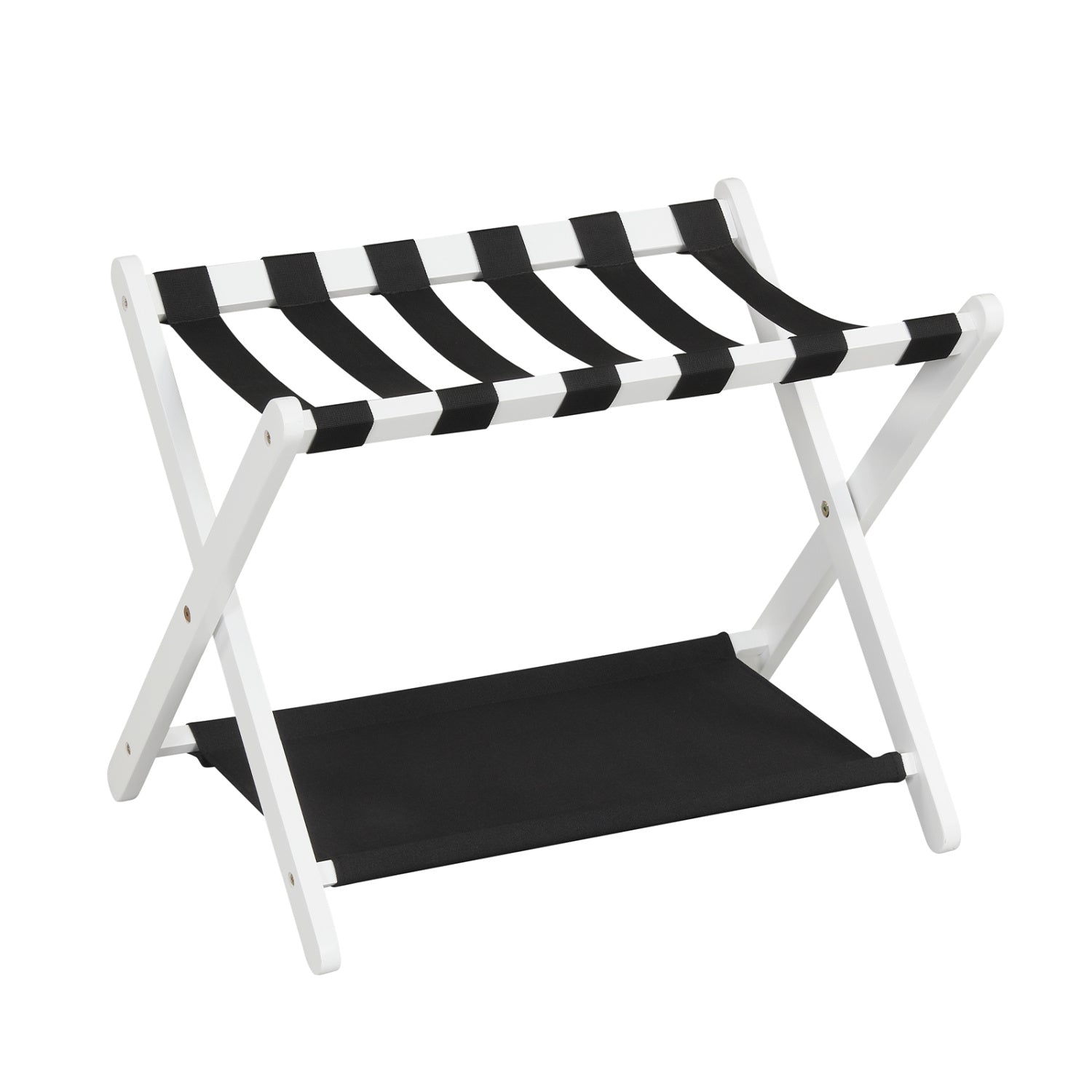 Solid Rubberwood Folding Luggage Rack with Nylon Shelves