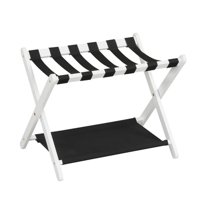Solid Rubberwood Folding Luggage Rack with Nylon Shelves