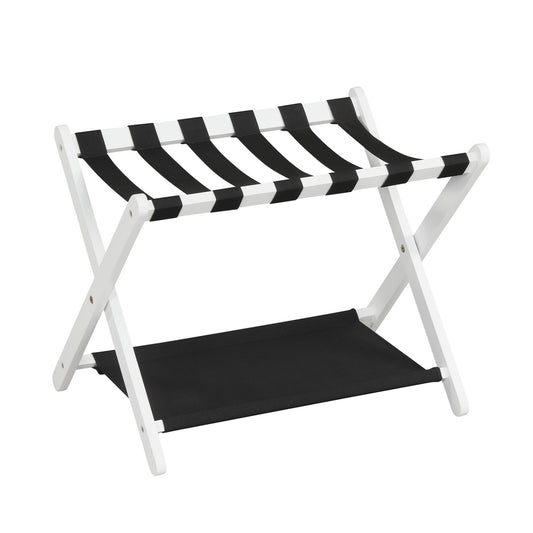 Solid Rubberwood Folding Luggage Rack with Nylon Shelves