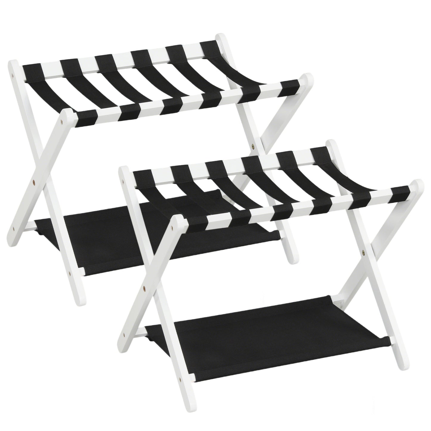 Solid Rubberwood Folding Luggage Rack with Nylon Shelves Set of 2