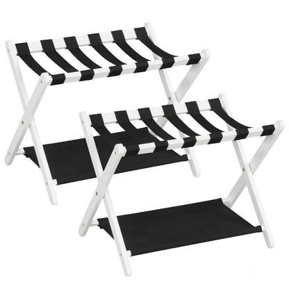Solid Rubberwood Folding Luggage Rack with Nylon Shelves Set of 2