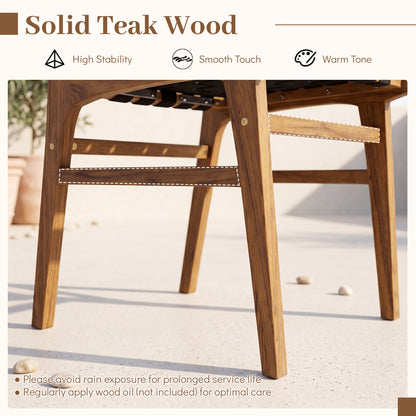 Teak Wood Outdoor Dining Chair with Woven Strap Back