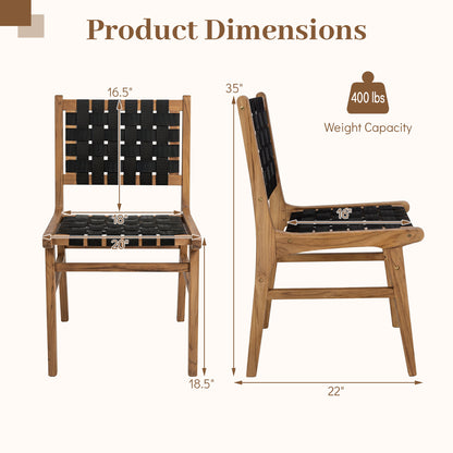 Teak Wood Outdoor Dining Chair with Woven Strap Back