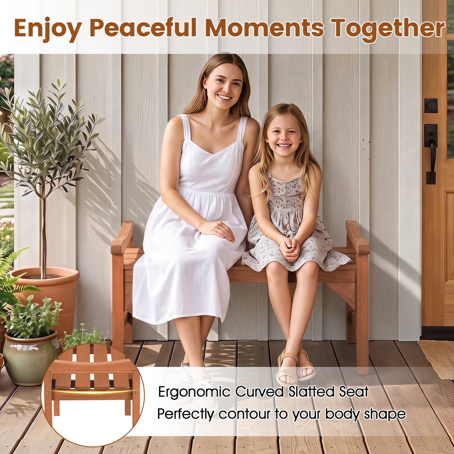 Solid Wood Backless Garden Bench with Support Handles