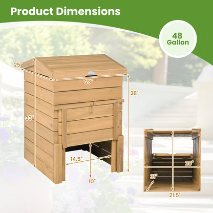 Solid Wood Compost Bin with Lockable Sliding Door and Flip