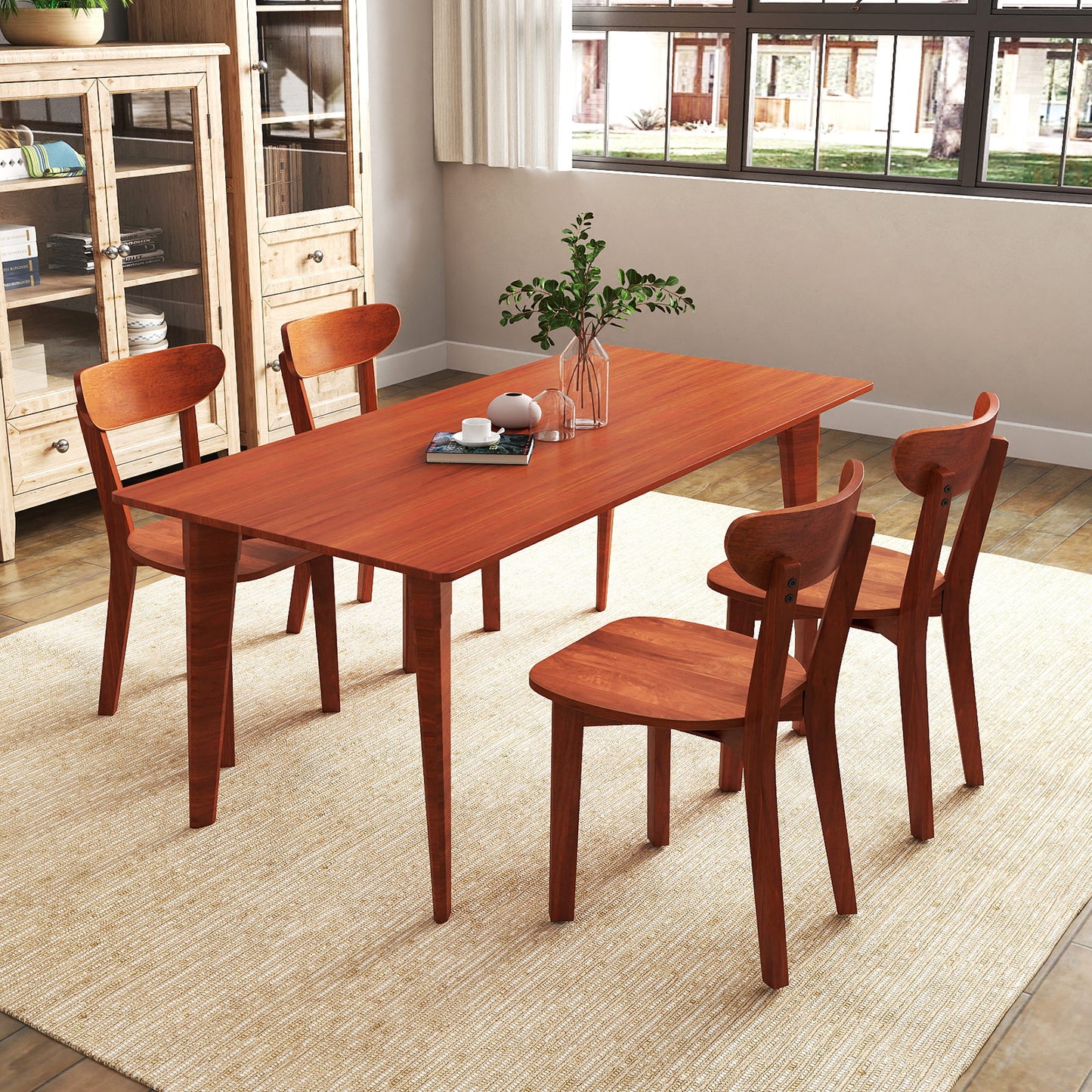 Solid Wood Dining Chair Set of 2 with Curved Backrest and Rubber Wood Frame-Espresso