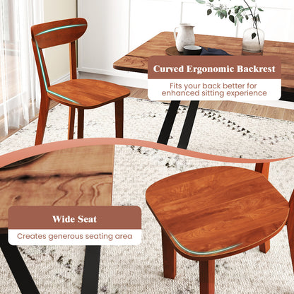 Solid Wood Dining Chair Set of 2 with Curved Backrest and Rubber Wood Frame-Espresso