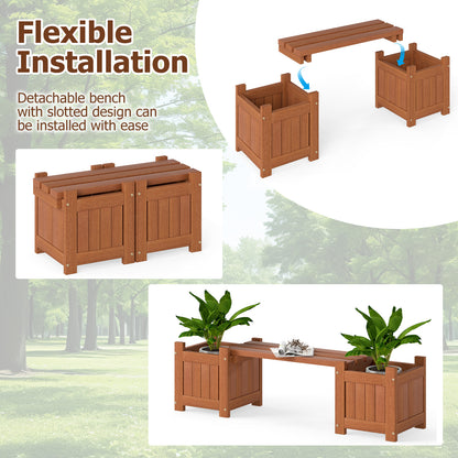 Solid Wood Flower Box Mini Outdoor Planter Boxes with Bench