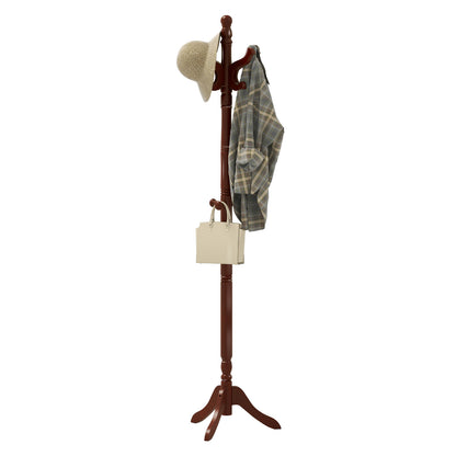 Solid Wood Hall Tree with 11 Hooks and 3 Height Options for Entryway-Brown