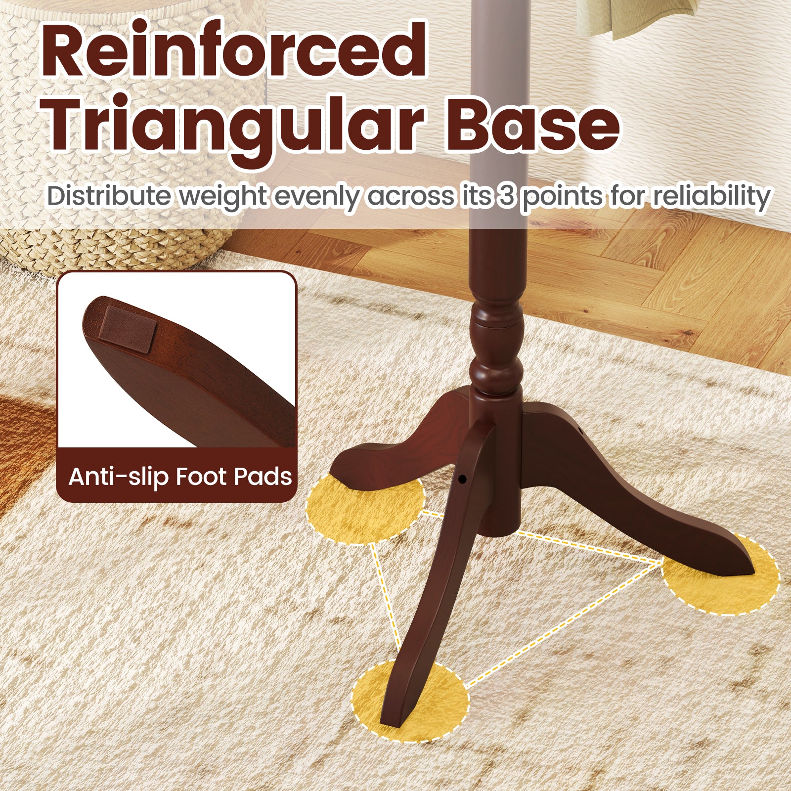Solid Wood Hall Tree with 11 Hooks and 3 Height Options for Entryway-Brown