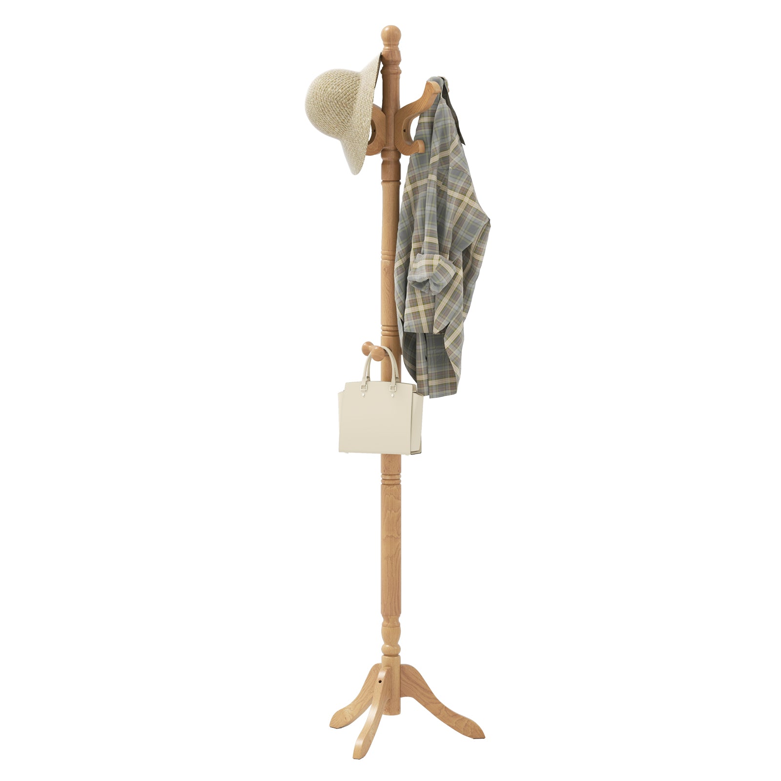 Solid Wood Hall Tree with 11 Hooks and 3 Height Options for Entryway-Natural