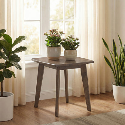 Solid Wood Side Table Square End Table with Thickened Top and Curved Edge