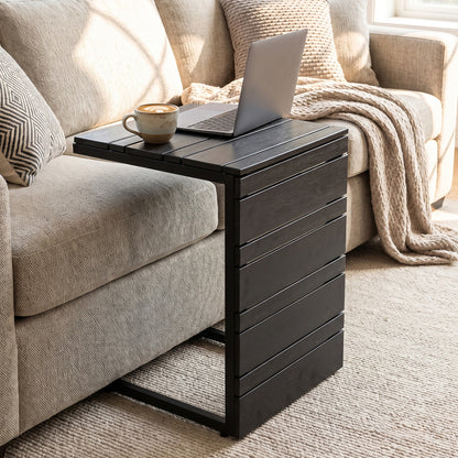 C-Shaped Side Table with Wood-Plastic Top for Indoor Outdoor