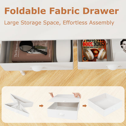 Space Saving Home Office Desk with 2 Fabric Drawers and 4 Hanging Hooks-White