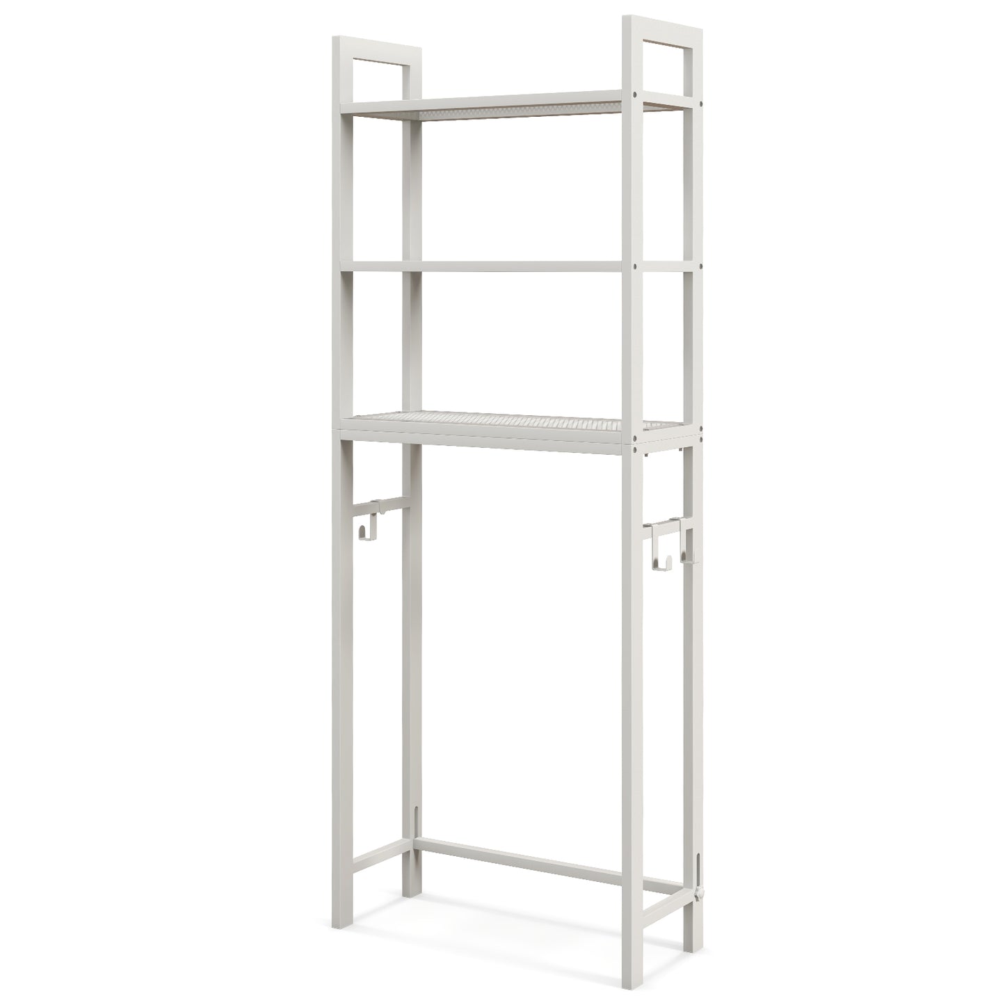 Over-The-Toilet Storage Shelf Space Saving Metal Bathroom Organizer Hooks-Gray - White